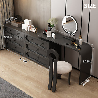 Premium Black Solid Wood Makeup Vanity Set with LED Mirror & Stylish Chair