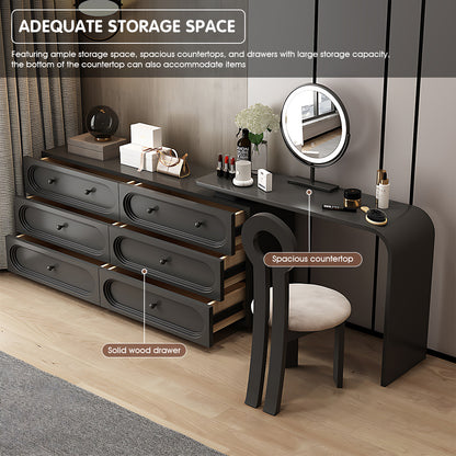 Premium Black Solid Wood Makeup Vanity Set with LED Mirror & Stylish Chair