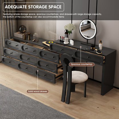 Premium Black Solid Wood Makeup Vanity Set with LED Mirror & Stylish Chair