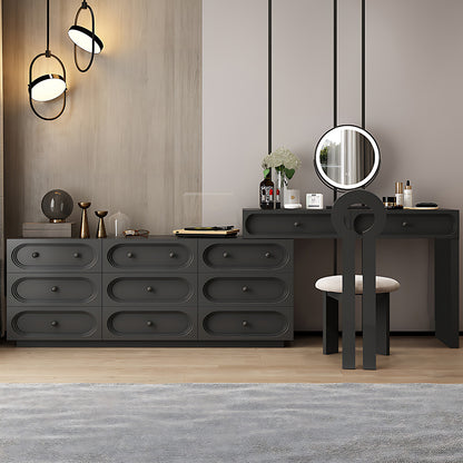 Premium Black Solid Wood Makeup Vanity Set with LED Mirror & Stylish Chair