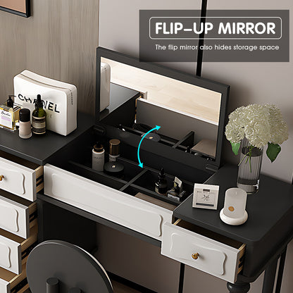 Elegantly Crafted Makeup Vanity Featuring Abundant Storage and a Stylish Aesthetic