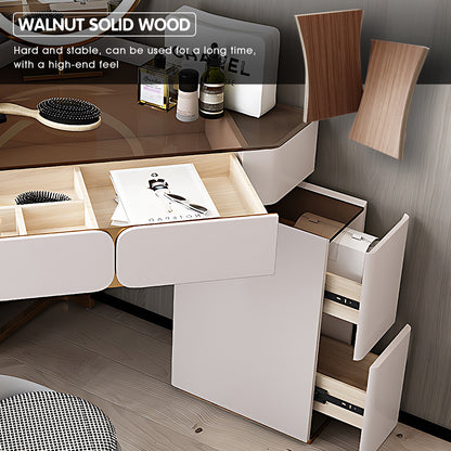 White Makeup Vanity Set for Corners with Portable LED Mirror and Stool