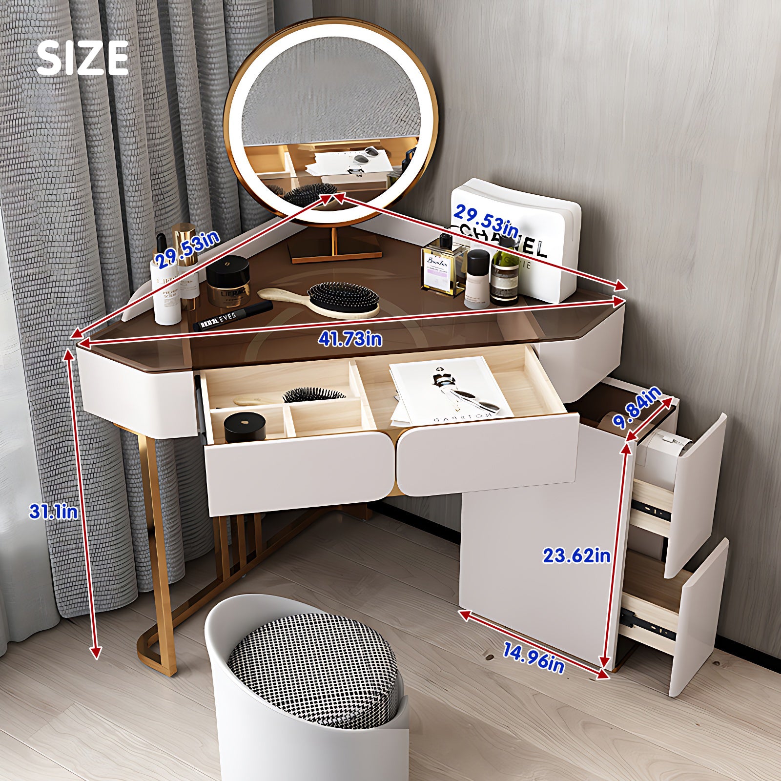Modern Makeup Vanity & Closet Island with LED Lighting and Storage