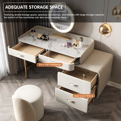 Elegant White Makeup Vanity Set with Solid Wood Cabinet, LED Mirror & Matching Stool