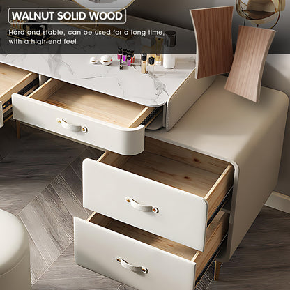 Elegant White Makeup Vanity Set with Solid Wood Cabinet, LED Mirror & Matching Stool