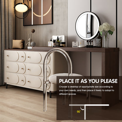 Creamy Solid Wood Makeup Vanity Set with Unique Circular-Patterned Design