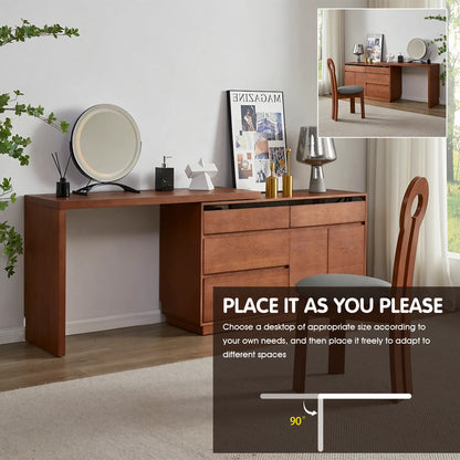 Vintage Style Walnut Makeup Vanity with Extendable Design and Ample Storage