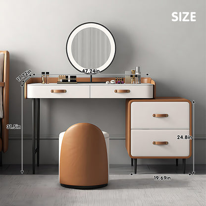 Luxury Leather & Solid Wood Makeup Vanity with LED Mirror