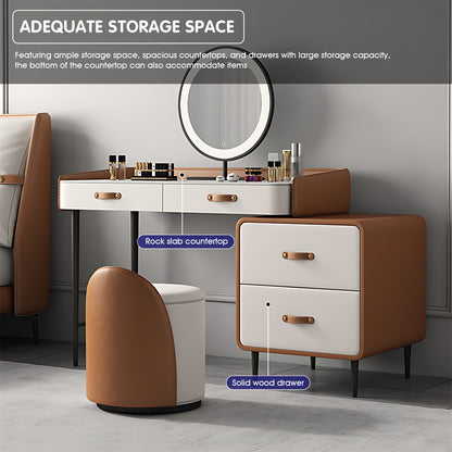 Luxury Leather & Solid Wood Makeup Vanity with LED Mirror