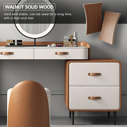 Luxury Leather & Solid Wood Makeup Vanity with LED Mirror