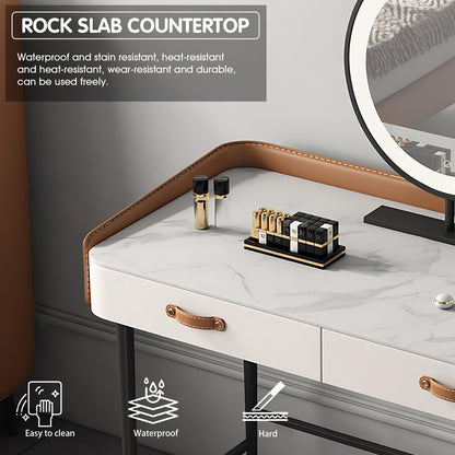 Luxury Leather & Solid Wood Makeup Vanity with LED Mirror
