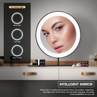 Luxury Leather & Solid Wood Makeup Vanity with LED Mirror
