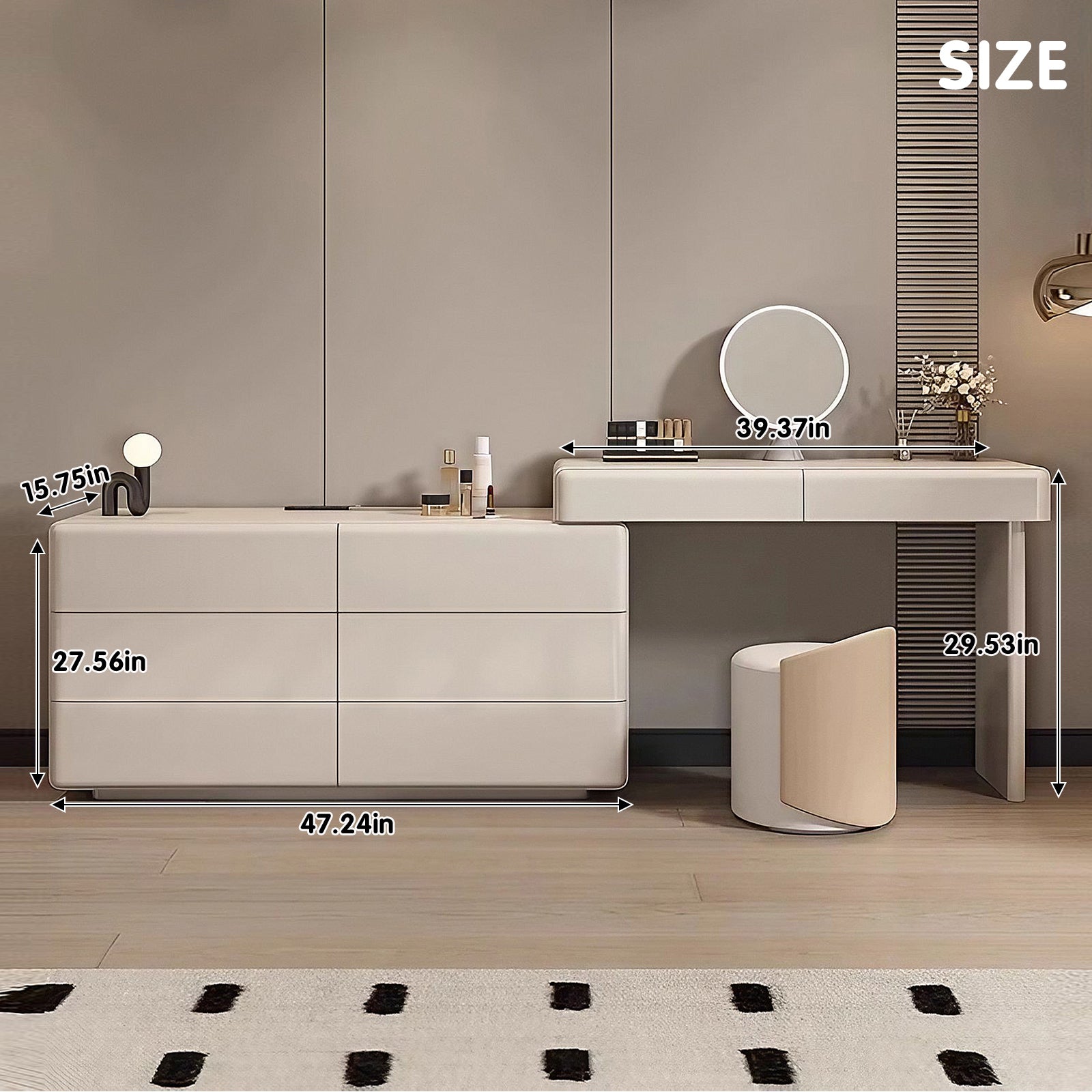 Minimalist Beige Makeup Vanity with Sleek Storage and Modern Design