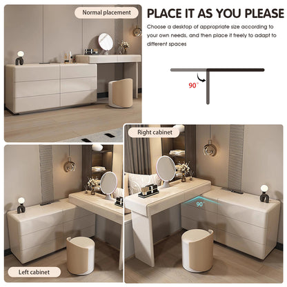 Minimalist Beige Makeup Vanity with Sleek Storage and Modern Design
