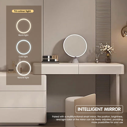 Minimalist Beige Makeup Vanity with Sleek Storage and Modern Design