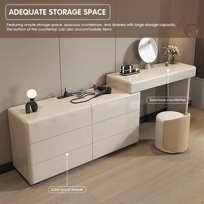 Minimalist Beige Makeup Vanity with Sleek Storage and Modern Design