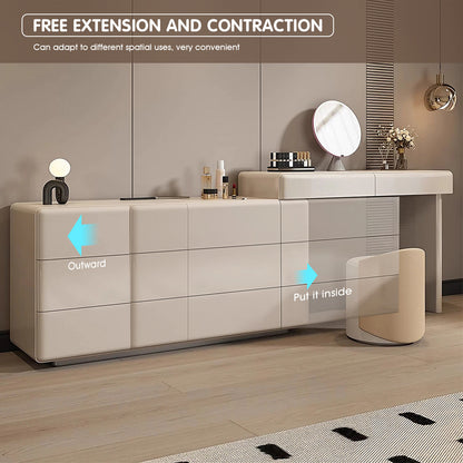 Minimalist Beige Makeup Vanity with Sleek Storage and Modern Design