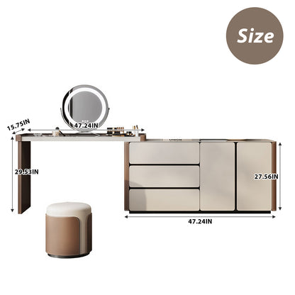 Elegant Beige Makeup Vanity with Extendable Design and LED Mirror