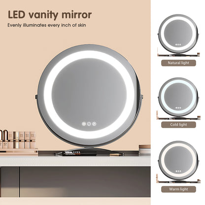 Elegant Beige Makeup Vanity with Extendable Design and LED Mirror