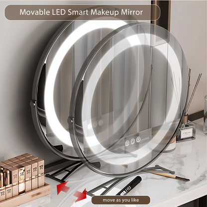 Elegant Beige Makeup Vanity with Extendable Design and LED Mirror