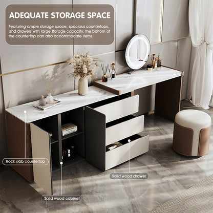 Elegant Beige Makeup Vanity with Extendable Design and LED Mirror