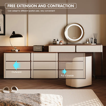 Retro-Inspired Light Luxury Makeup Vanity with Walnut Wood Surface & LED Mirror