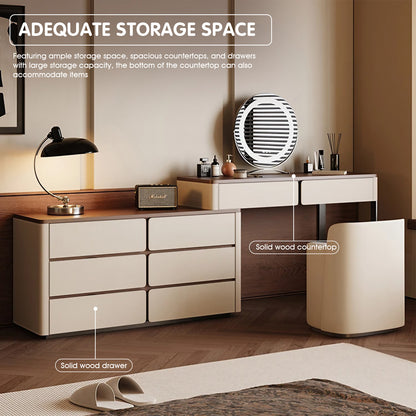 Retro-Inspired Light Luxury Makeup Vanity with Walnut Wood Surface & LED Mirror