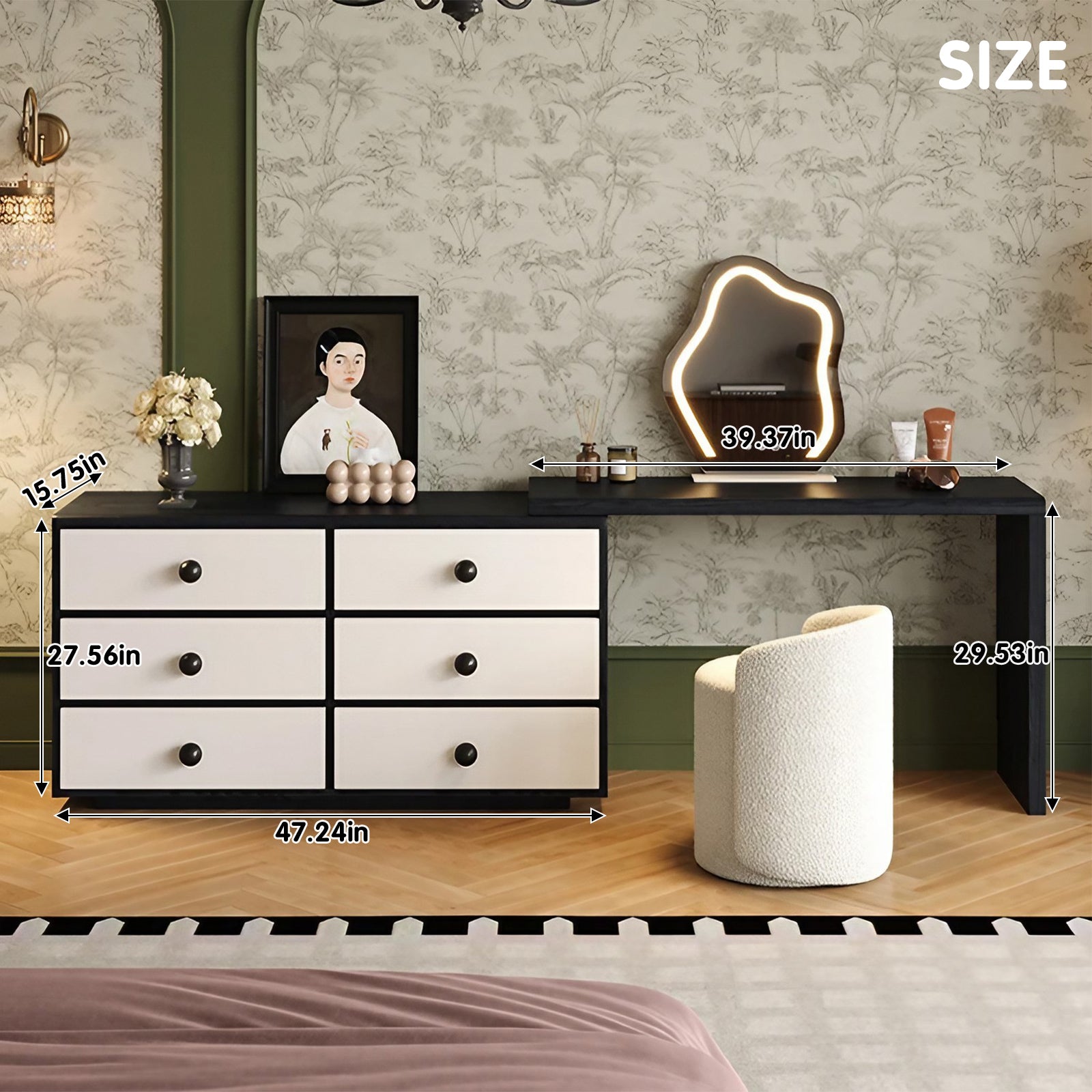 French Vintage Makeup Vanity with Extendable Design