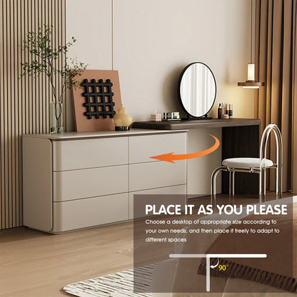 L-Shaped Makeup Vanity with Walnut Wood Veneer & Eco-Friendly Finish