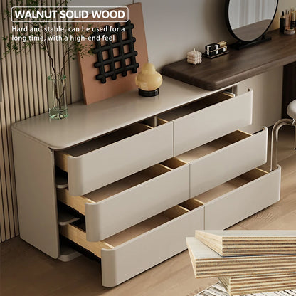 L-Shaped Makeup Vanity with Walnut Wood Veneer & Eco-Friendly Finish