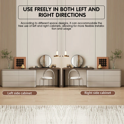 L-Shaped Makeup Vanity with Walnut Wood Veneer & Eco-Friendly Finish