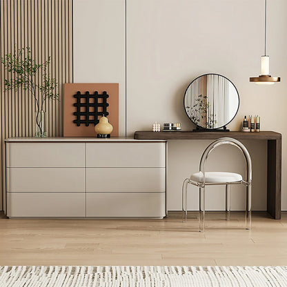 L-Shaped Makeup Vanity with Walnut Wood Veneer & Eco-Friendly Finish