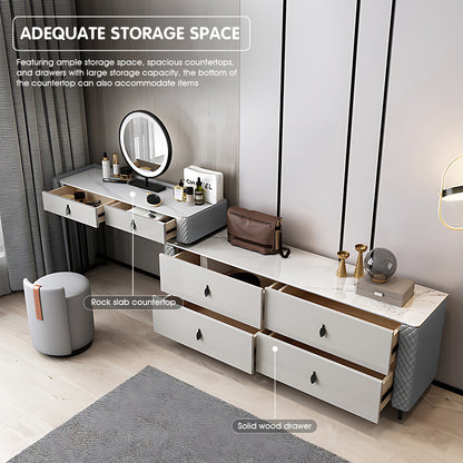 Light Gray Expandable Makeup Vanity with 6 Drawers & LED Mirror