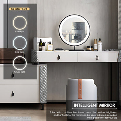 Light Gray Expandable Makeup Vanity with 6 Drawers & LED Mirror