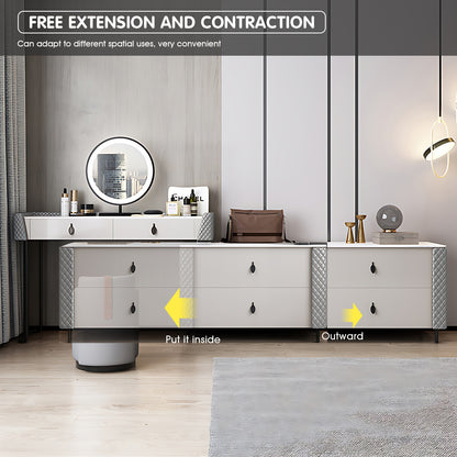 Light Gray Expandable Makeup Vanity with 6 Drawers & LED Mirror