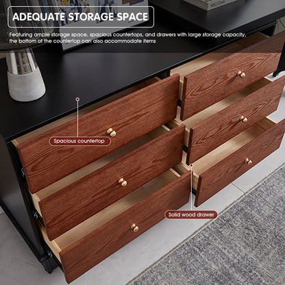Modern Black and Walnut Makeup Vanity with 6 Drawers & LED Mirror