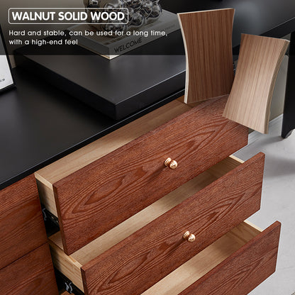 Modern Black and Walnut Makeup Vanity with 6 Drawers & LED Mirror