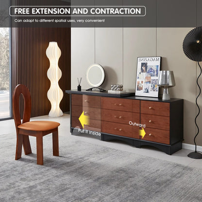 Modern Black and Walnut Makeup Vanity with 6 Drawers & LED Mirror