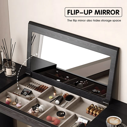 6 Drawers Modern Black & Beige Makeup Vanity with Expandable Design