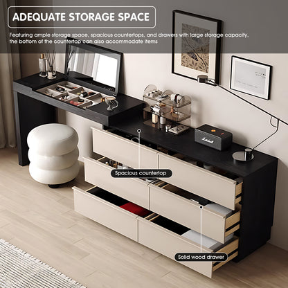 6 Drawers Modern Black & Beige Makeup Vanity with Expandable Design
