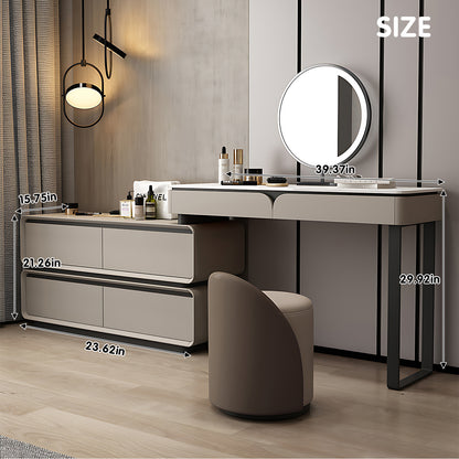 Elegant Light Gray Makeup Vanity with LED Mirror & Flexible Storage
