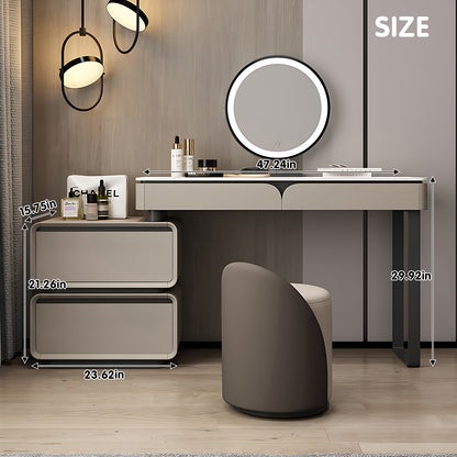 Elegant Light Gray Makeup Vanity with LED Mirror & Flexible Storage