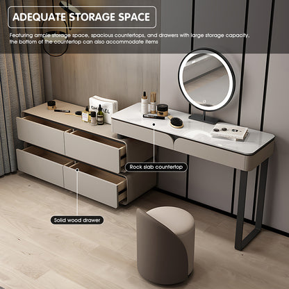 Elegant Light Gray Makeup Vanity with LED Mirror & Flexible Storage