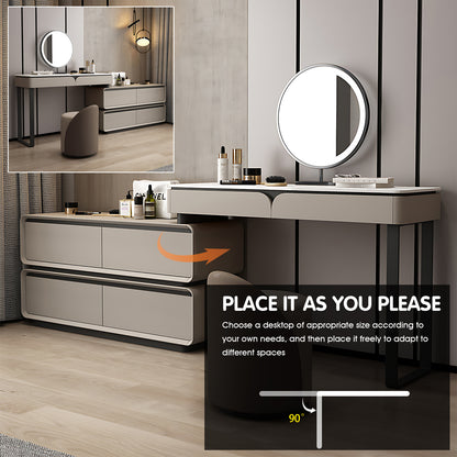 Elegant Light Gray Makeup Vanity with LED Mirror & Flexible Storage