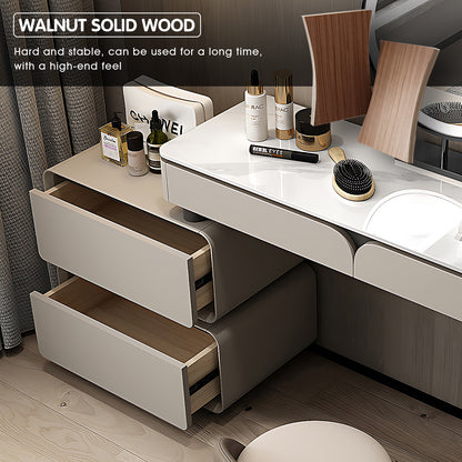 Elegant Light Gray Makeup Vanity with LED Mirror & Flexible Storage
