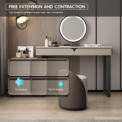 Elegant Light Gray Makeup Vanity with LED Mirror & Flexible Storage