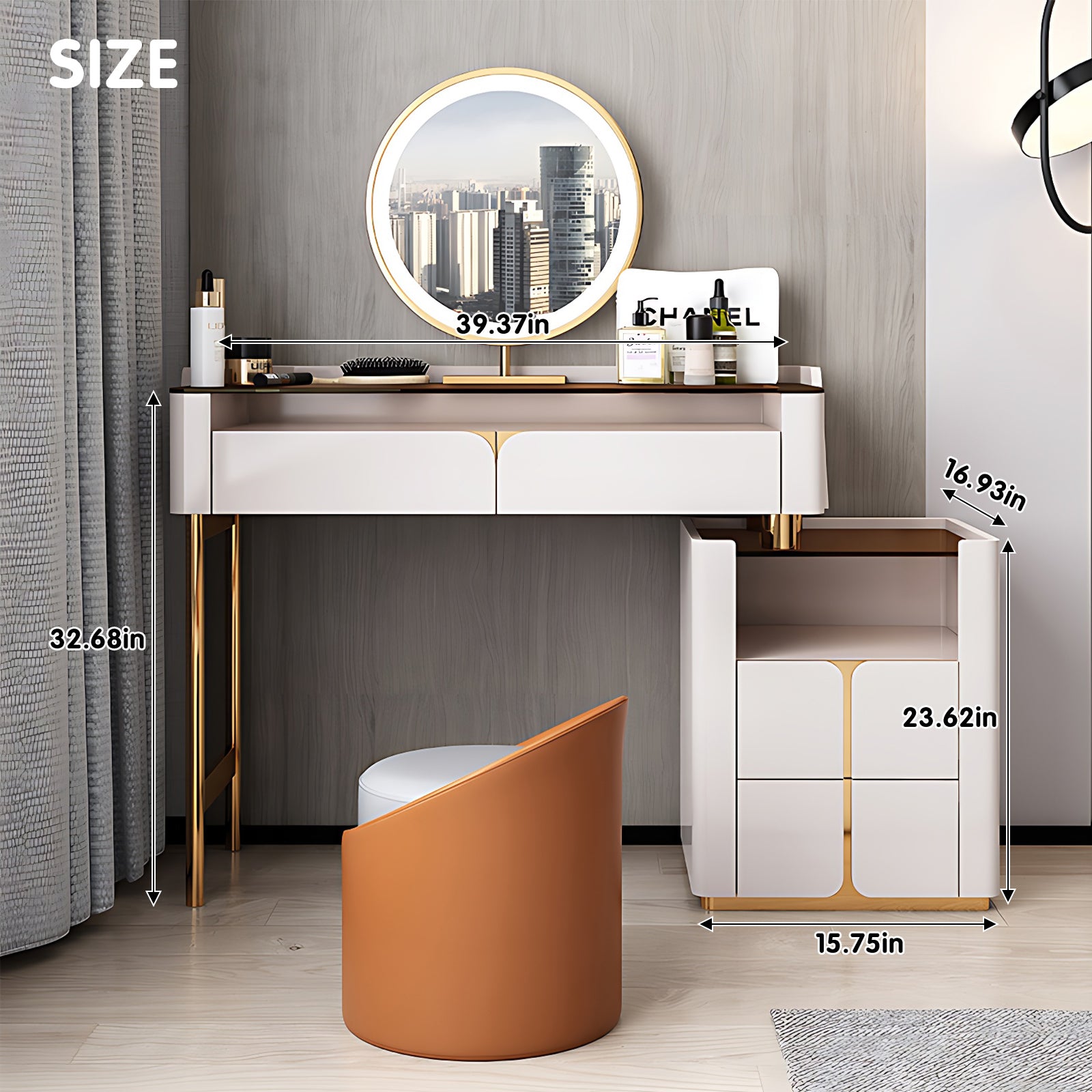 Minimalist Smart Makeup Vanity with Tempered Glass Top & Matte Lacquer Finish