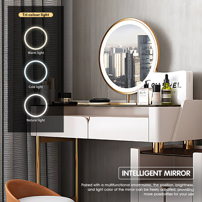 Minimalist Smart Makeup Vanity with Tempered Glass Top & Matte Lacquer Finish
