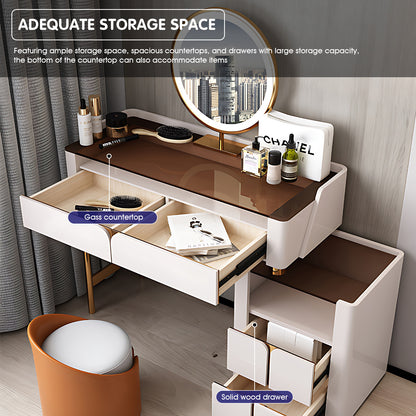 Minimalist Smart Makeup Vanity with Tempered Glass Top & Matte Lacquer Finish