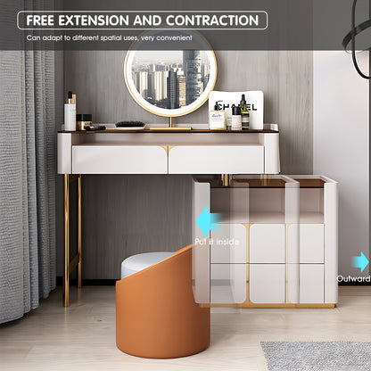 Minimalist Smart Makeup Vanity with Tempered Glass Top & Matte Lacquer Finish